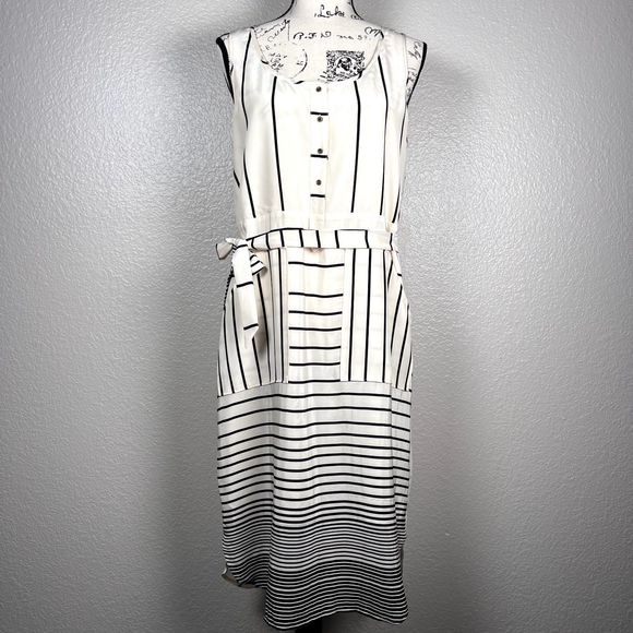 Madewell Broadway & Broome Sz 8 Sleeveless Dress 100% Silk Black, White Stripes - Picture 2 of 16
